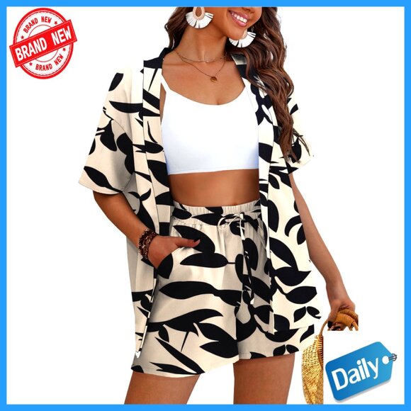 Other - Tropical Print Kimono Set Lightweight Blouse Shorts Summer Beach Coverup